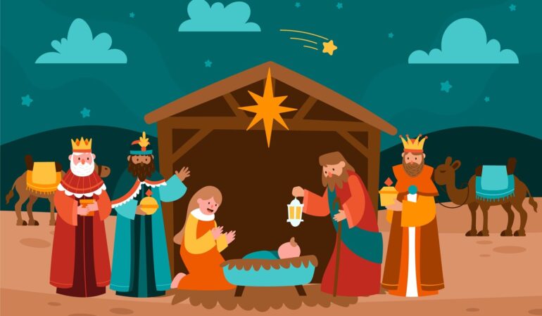 flat illustration reyes magos arriving nativity scene 23 2149220856 flat illustration reyes magos arriving nativity scene 23 2149220856